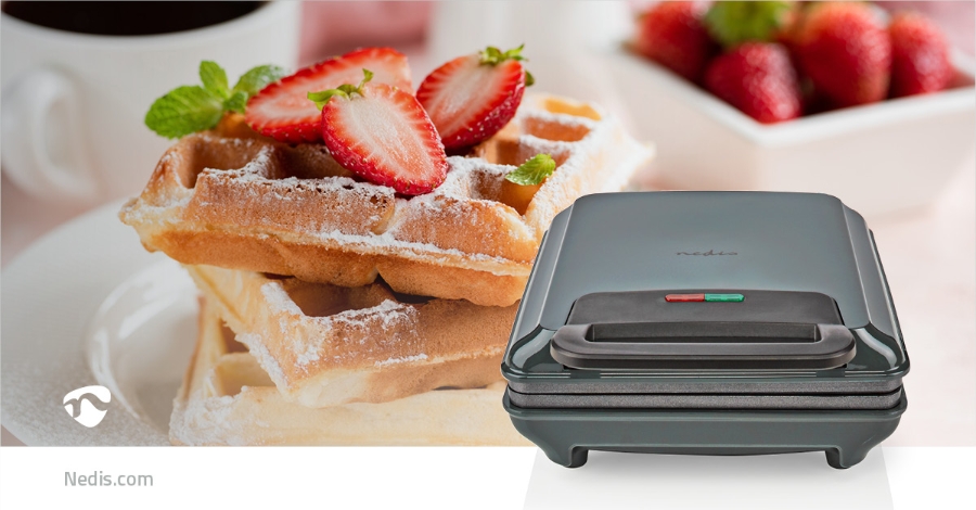 Nedis KAWP210FBK Waffeleisen ABS / Aluminium Belgien Waffeln | 22 x 12.5 cm | 1200 W