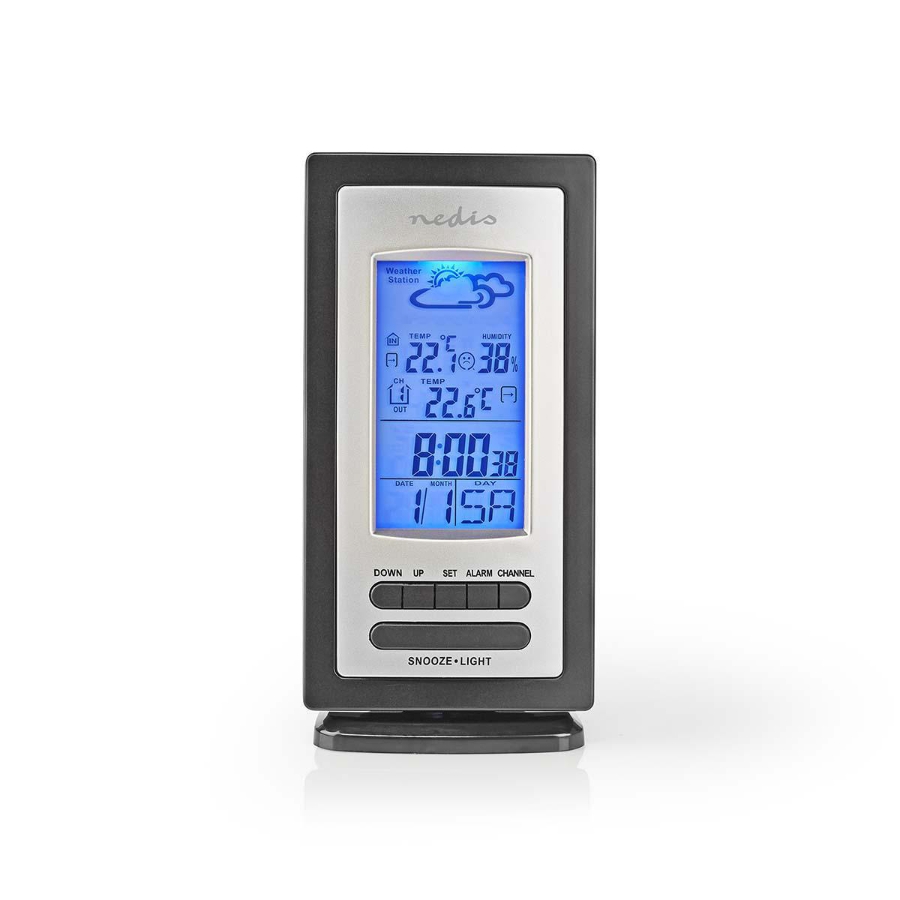 Nedis WEST201GY Wetterstation Innen- und Aussenbereich  ,Inklusive schnurloser Wettersensor,Weckerfunktion