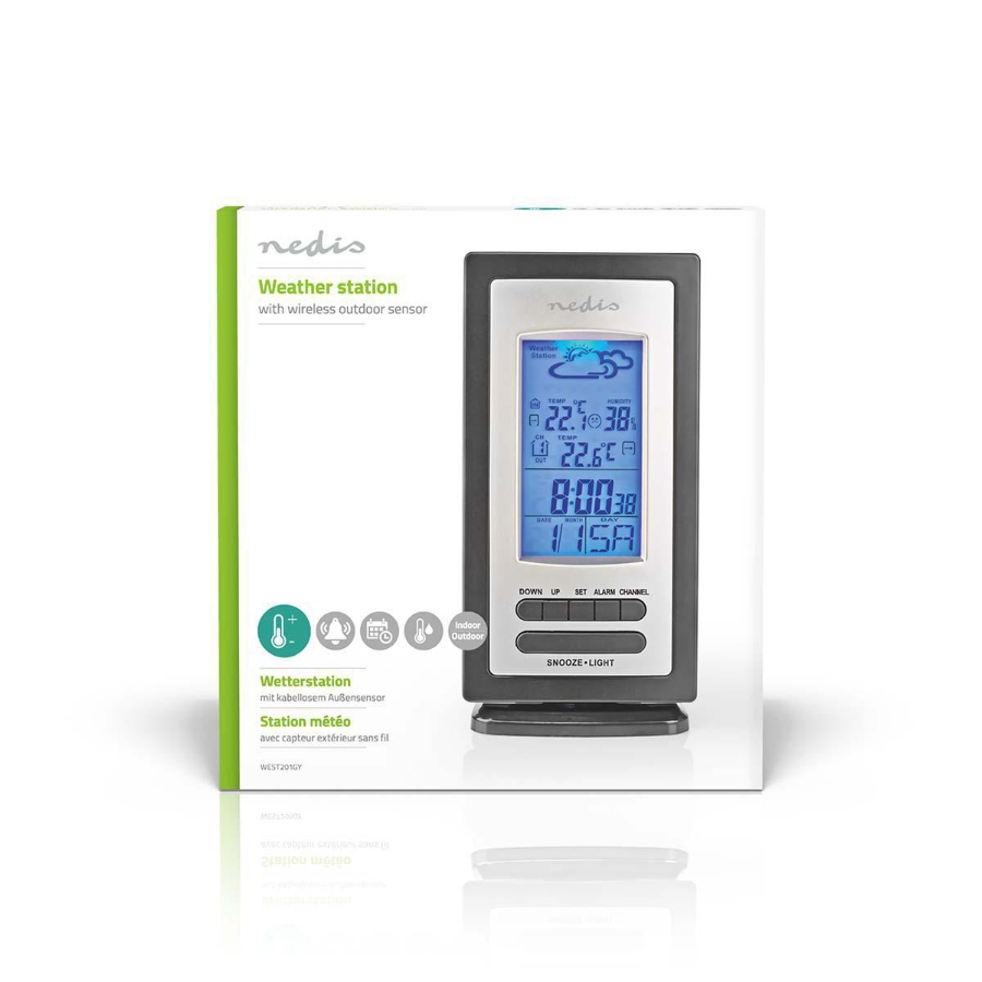 Nedis WEST201GY Wetterstation Innen- und Aussenbereich  ,Inklusive schnurloser Wettersensor,Weckerfunktion