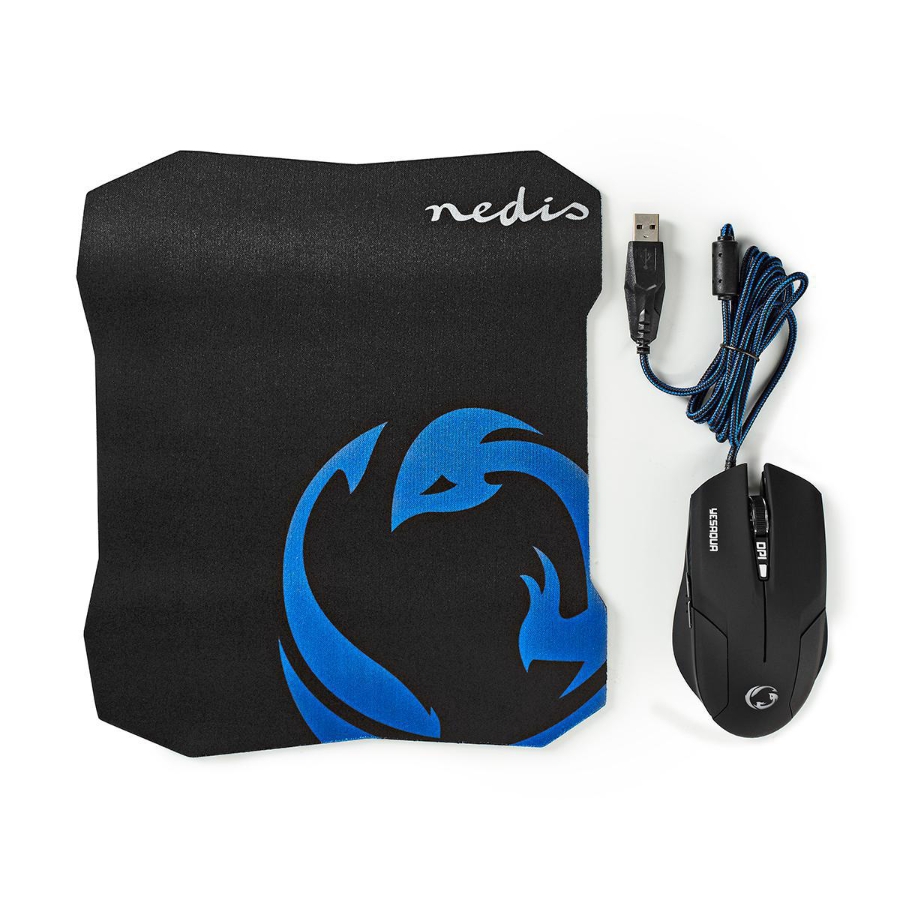 Nedis GMMP100BK Gaming Mouse & Mouse Pad Set Verdrahtet | 800 / 1200 / 1600 dpi | Einstellbar DPI