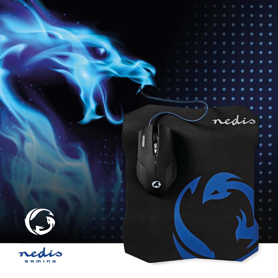 Nedis GMMP100BK Gaming Mouse & Mouse Pad Set Verdrahtet | 800 / 1200 / 1600 dpi | Einstellbar DPI