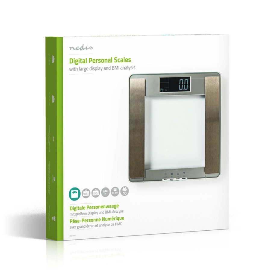 Nedis PESC120DCT Personenwaage Digital | Silber Gehärtetes Glas | Max. Wiegekapazität: 180 kg 