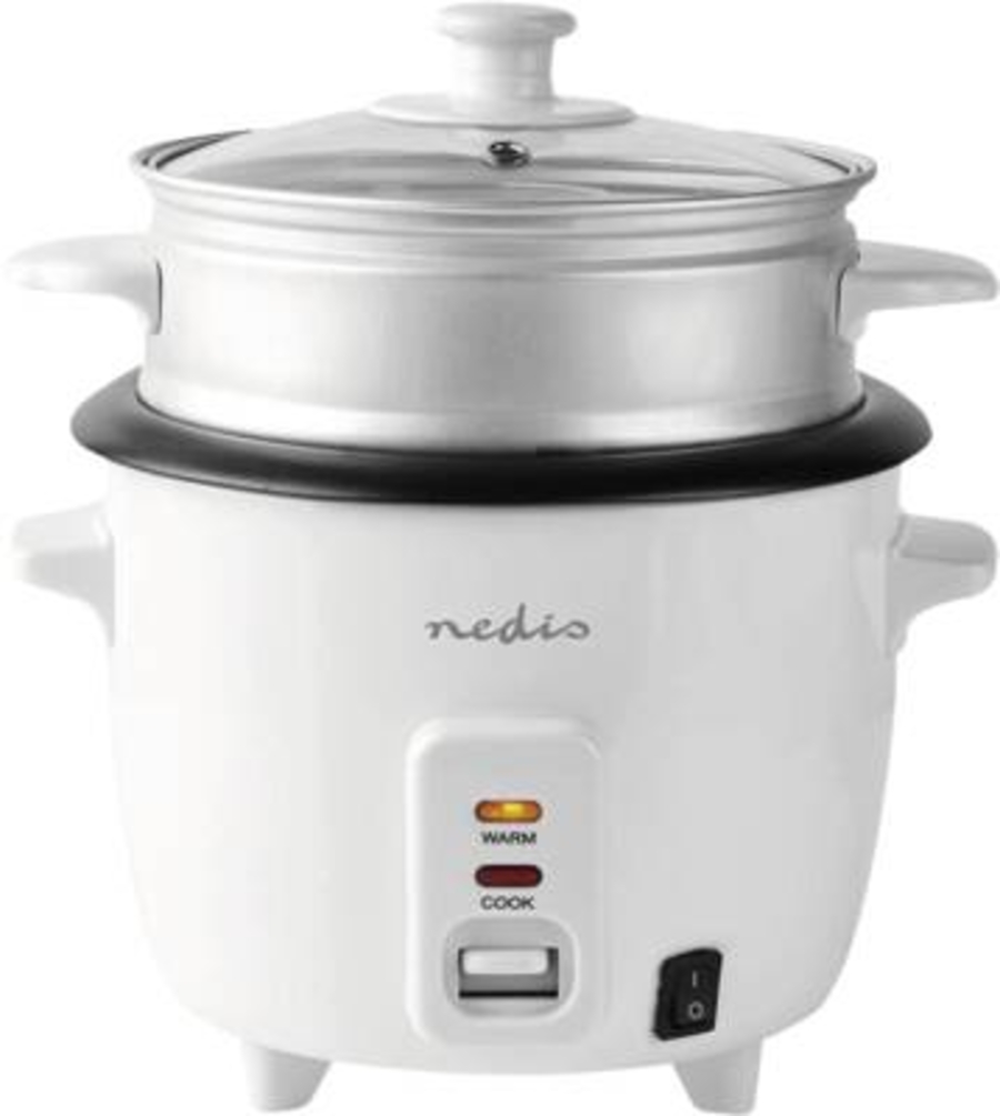 Nedis KARC06WT Reiskocher 0.6 l | 300 W | Aluminium-Dampfer Antihaft-Beschichtung | Herausnehmbare Schüssel |