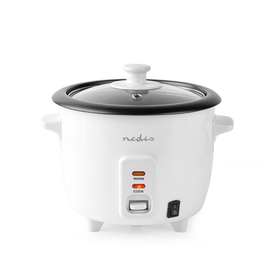 Nedis KARC06WT Reiskocher 0.6 l | 300 W | Aluminium-Dampfer Antihaft-Beschichtung | Herausnehmbare Schüssel |