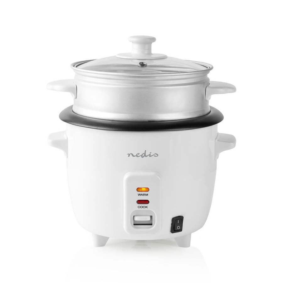 Nedis KARC06WT Reiskocher 0.6 l | 300 W | Aluminium-Dampfer Antihaft-Beschichtung | Herausnehmbare Schüssel |