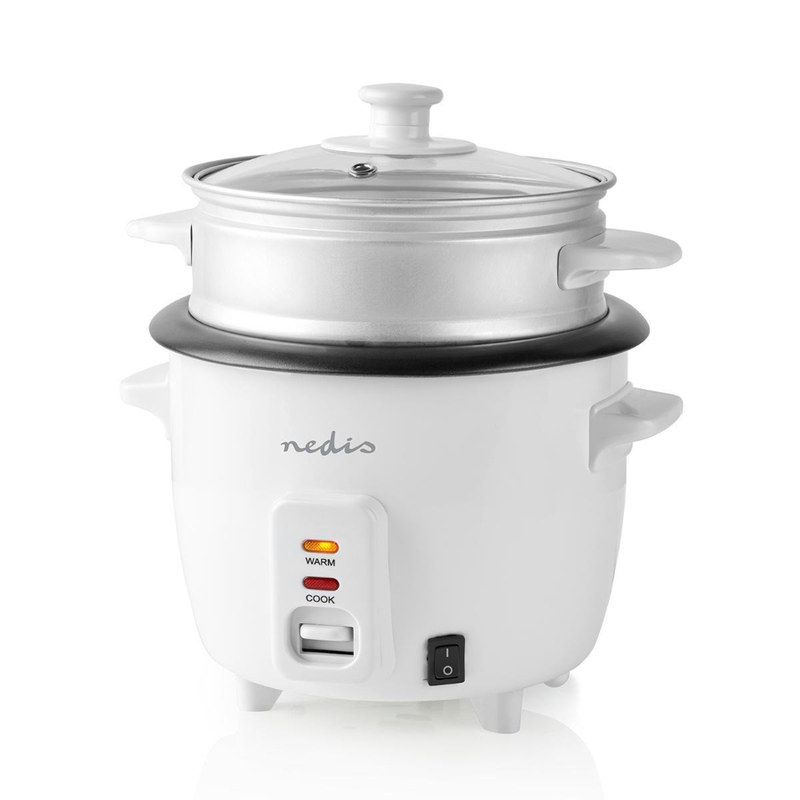 Nedis KARC06WT Reiskocher 0.6 l | 300 W | Aluminium-Dampfer Antihaft-Beschichtung | Herausnehmbare Schüssel |
