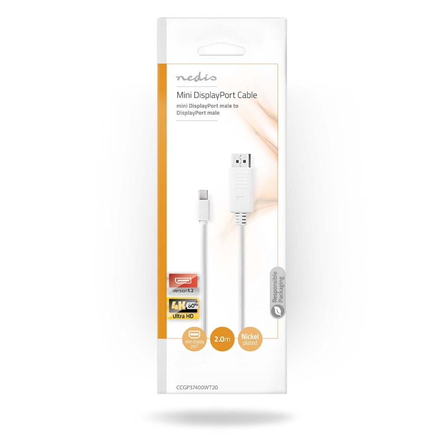 Nedis CCGP37400WT20 Mini Displayport-Kabel 2.00 m | Rund | PVC  DisplayPort 1.2 | Mini DisplayPort Stecker 