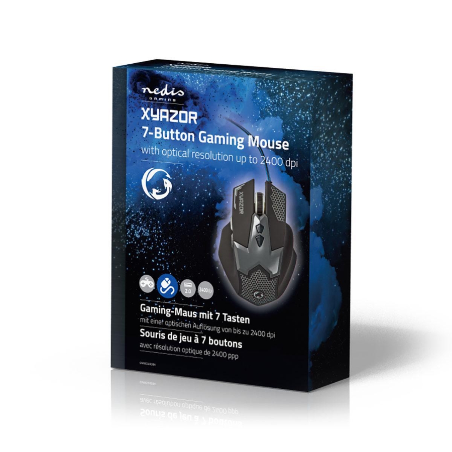 Nedis GMWD200BK Gaming Mouse Rechtshändig | 1.50 m | LED Verdrahtet | 800 / 1200 / 1600 / 2400 dpi | Einstellbar DPI 