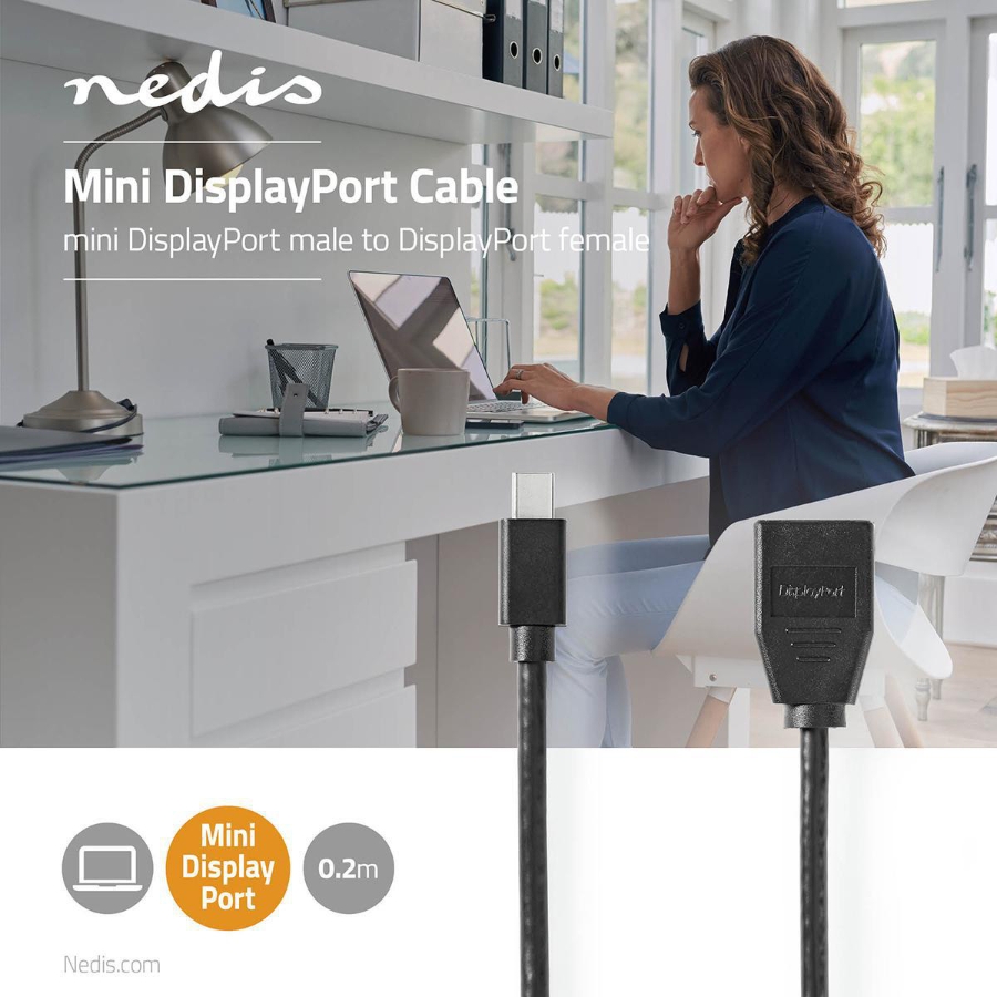 Nedis CCGB37454BK02 Mini Displayport-Kabel(Adapter) DisplayPort 1.4 |Mini DisplayPort Stecker|DisplayPort Buchse