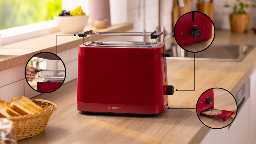 Bosch TAT3M124 Kompakt Toaster, MyMoment, Rot 