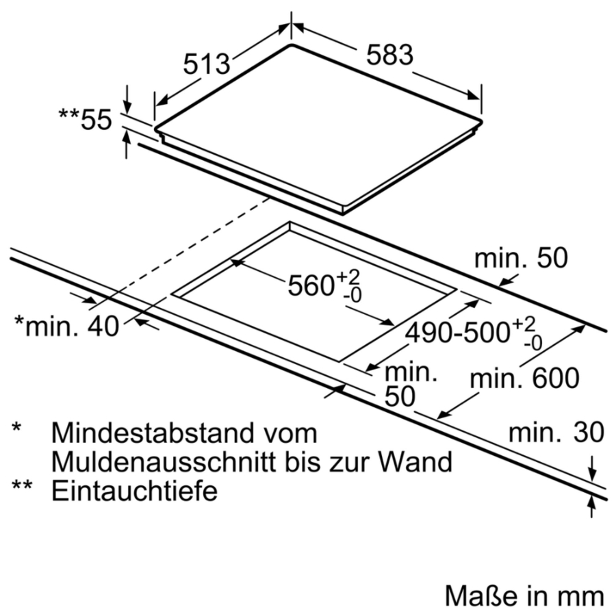 Siemens EI645CFB6E  Induktions-Kochfeld, 60 cm herdgebunden Einbaumaße: 560 mm x 490 mm Flachrahmen  