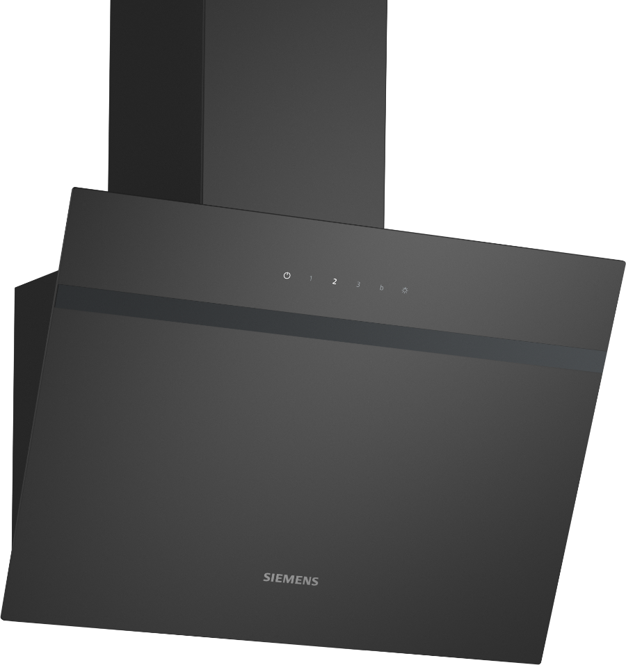 Siemens LC65KDK60 Kamin Dunstabzug 60 cm, Klarglas schwarz bedruckt schräg