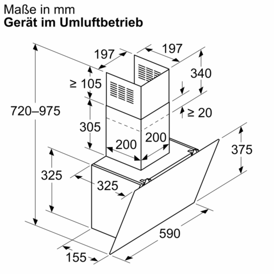 Siemens LC65KDK60 Kamin Dunstabzug 60 cm, Klarglas schwarz bedruckt schräg