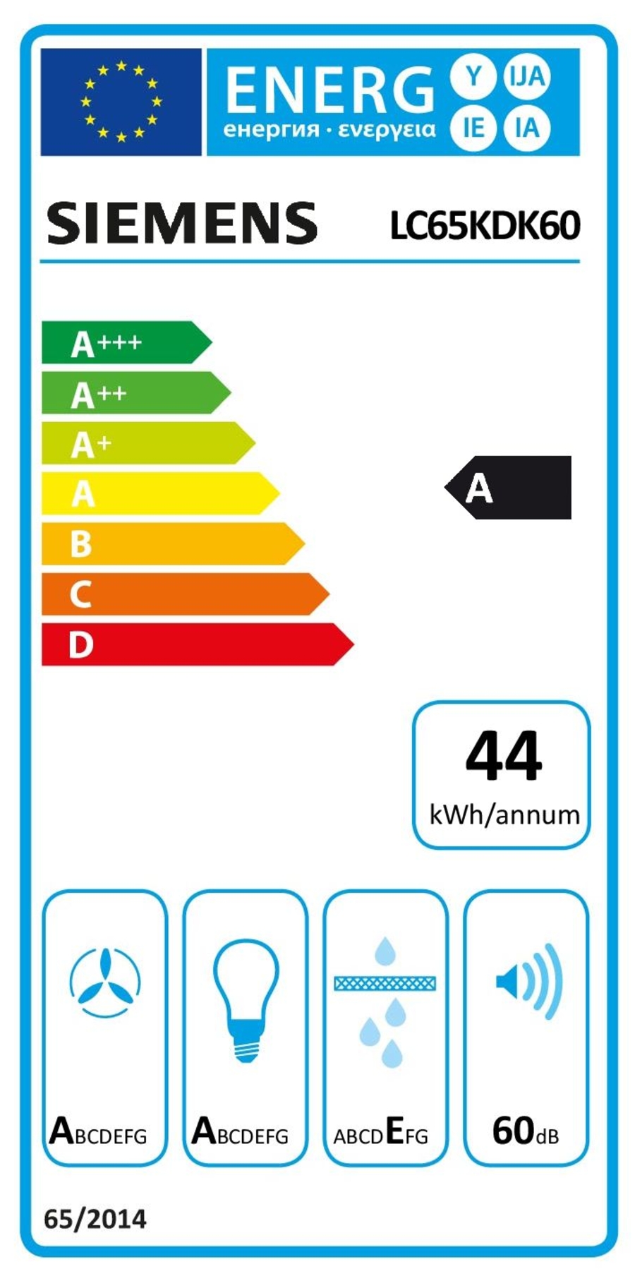 Siemens LC65KDK60 Kamin Dunstabzug 60 cm, Klarglas schwarz bedruckt schräg