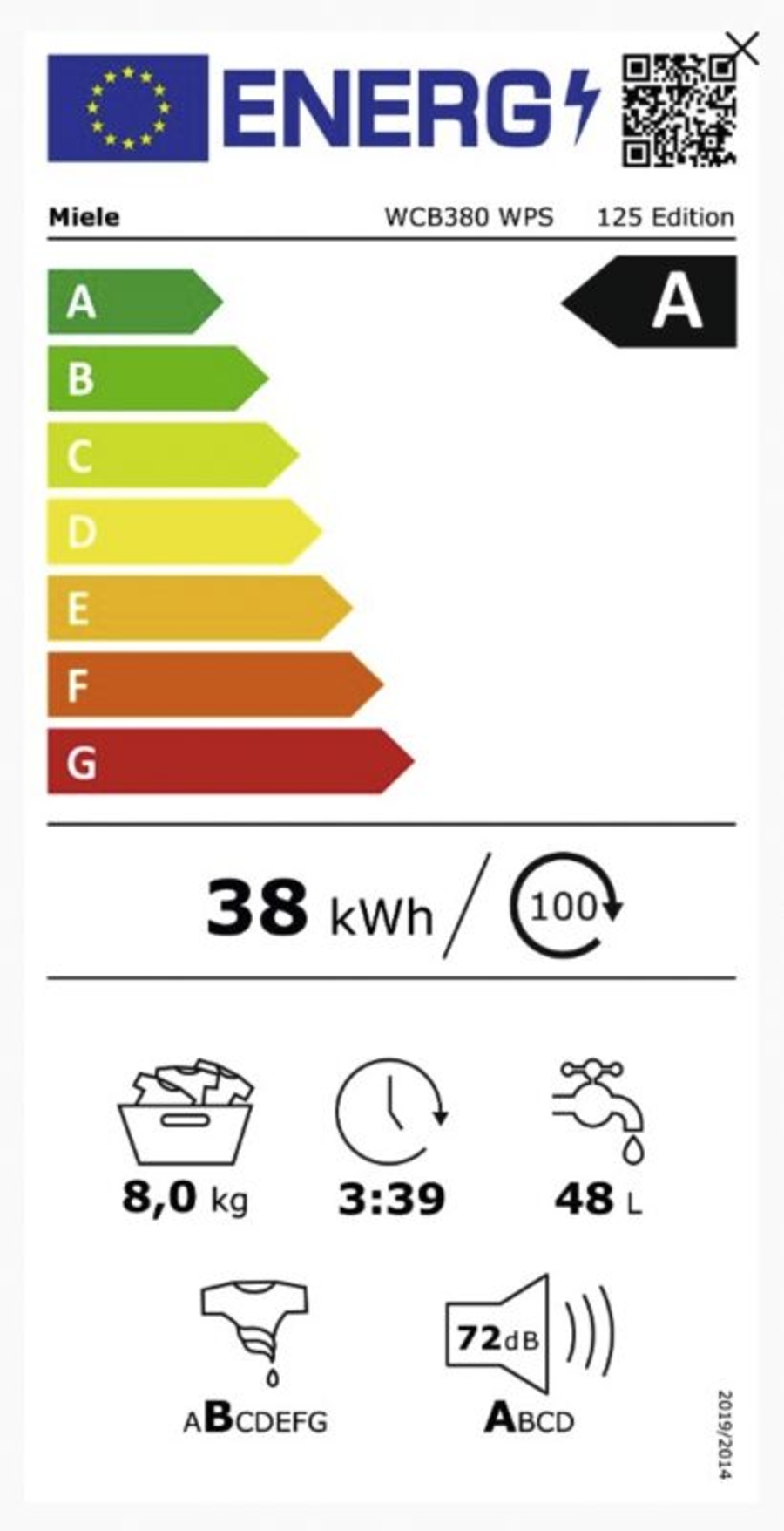 Miele WCB380 WPS 125 Edition Waschmaschine 8kg 1400U/min Unterbaufähig