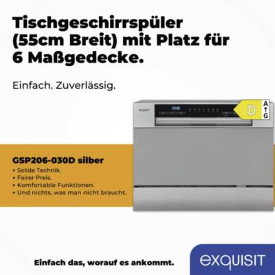 Exquisit GSP206-030D Tisch-Geschirrspüler Silber 