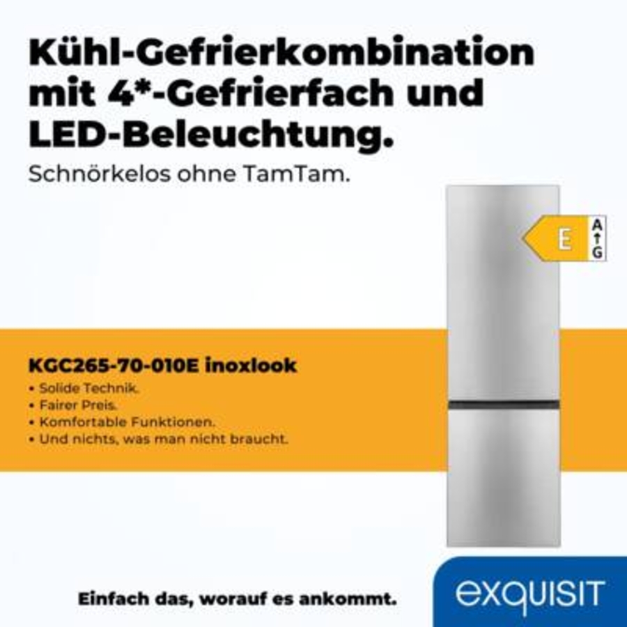 Exquisit KGC265-70-010E Kühl-/Gefrierkombination Stand Inox-Look 