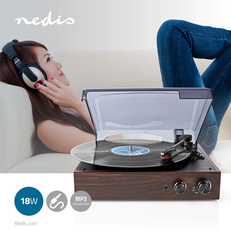 Nedis TURN220BN Plattenspieler 33 / 45 / 78 U/min | Riemenantrieb  1x Stereo RCA | 18 W | Eingebauter (Vor) Verstärker