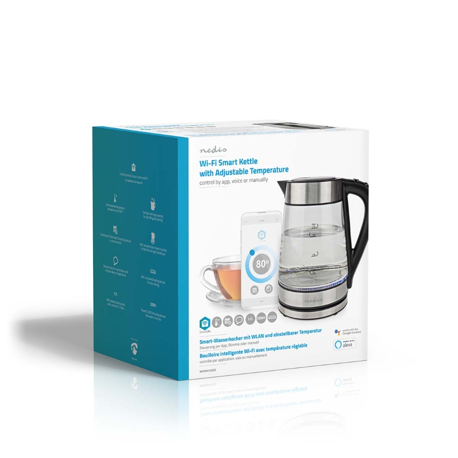 Nedis WIFIWK10CGS SmartLife Wasserkocher Wi-Fi  1.7 l | Glas | 40,60,70,80,90,100 °C | Temperaturanzeige