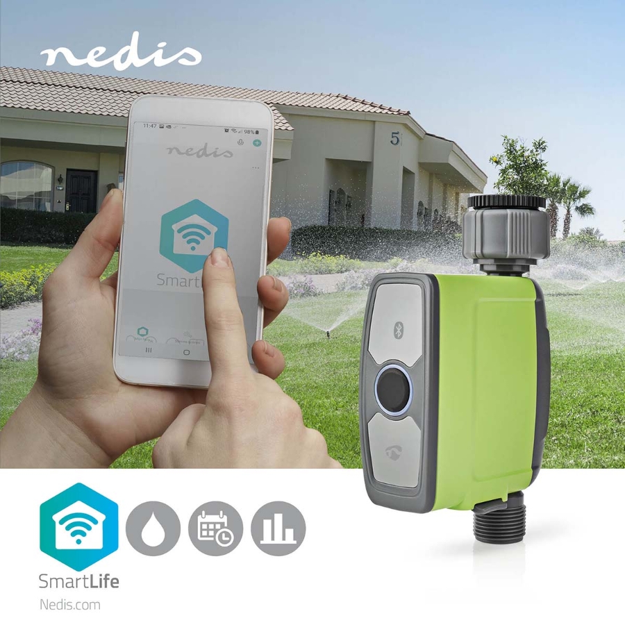 Nedis BTWV10GN SmartLife Intelligente Wassersteuerung Bluetooth® | Batteriebetrieben | IP54 | Max. Wasserdruck: 8