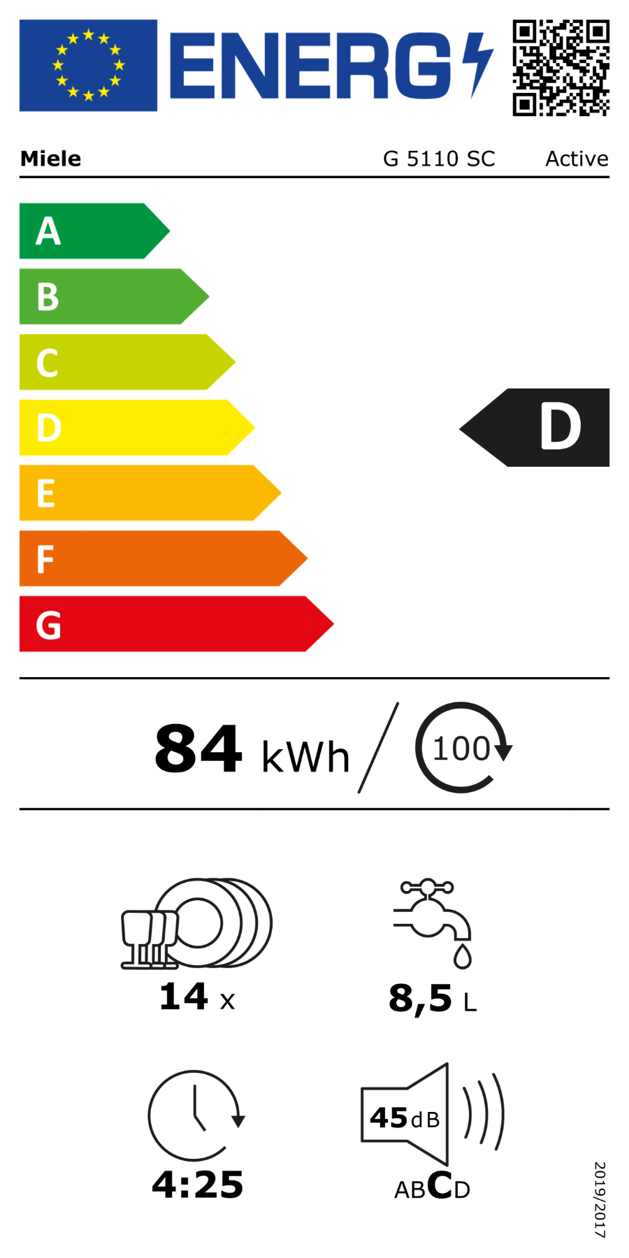 Miele G 5110 SC Geschirrspüler Standgerät/Brillantweiß 60 cm 