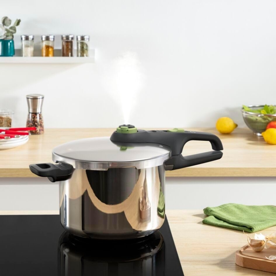 Tefal P2580703  Secure Trendy Schnellkochtopf 6 L 2-Stufen-Garregler: Intensivstufe 117°C, Schonstufe 112°C