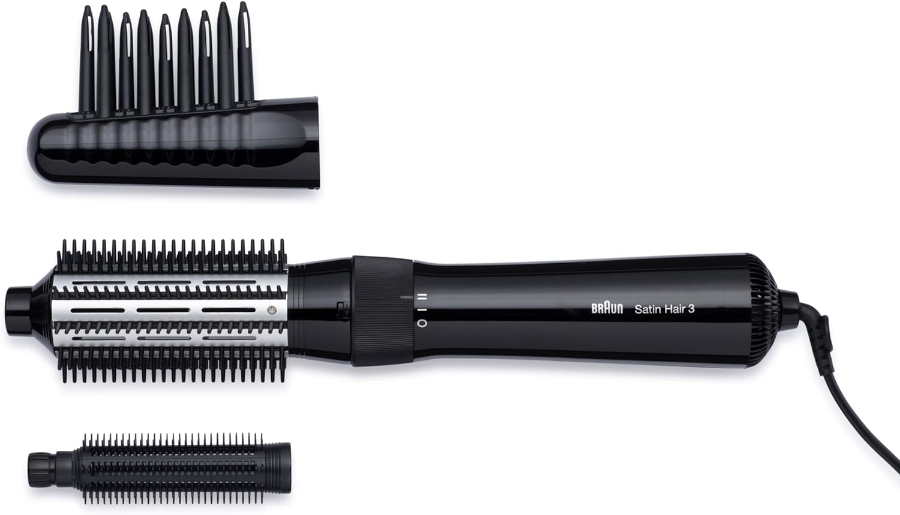 Braun Haircare AS330E Warmluft-Luckenbürste, 400W, Maxi-Lockenbürste Haarstyling Schwarz