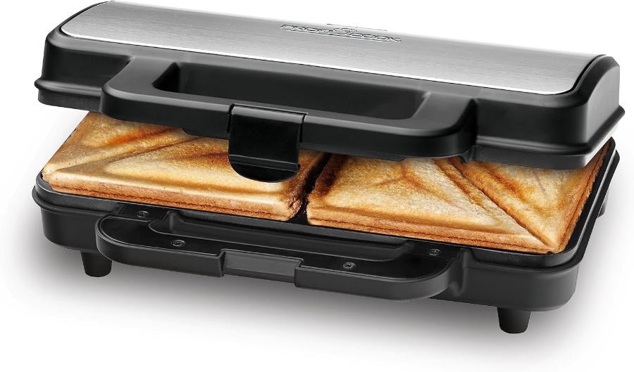 Proficook PC-ST 1092 Sandwichtoaster, 900 W,Edelstahl-schwarz Sandwichmaker für amerikanische Sandwiches und XXL-