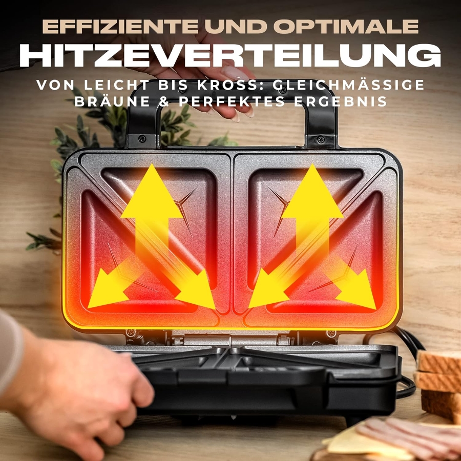 Proficook PC-ST 1092 Sandwichtoaster, 900 W,Edelstahl-schwarz Sandwichmaker für amerikanische Sandwiches und XXL-
