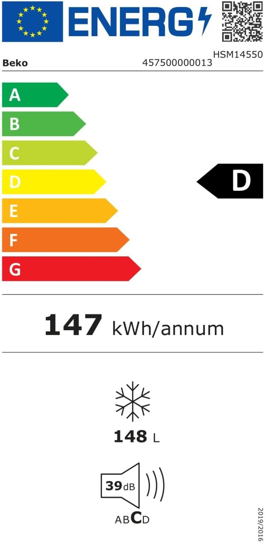 Beko HSM14550  Gefriertruhe 148 Liter H:91.2 cm x B:75.5 cm x T:67.5 cm