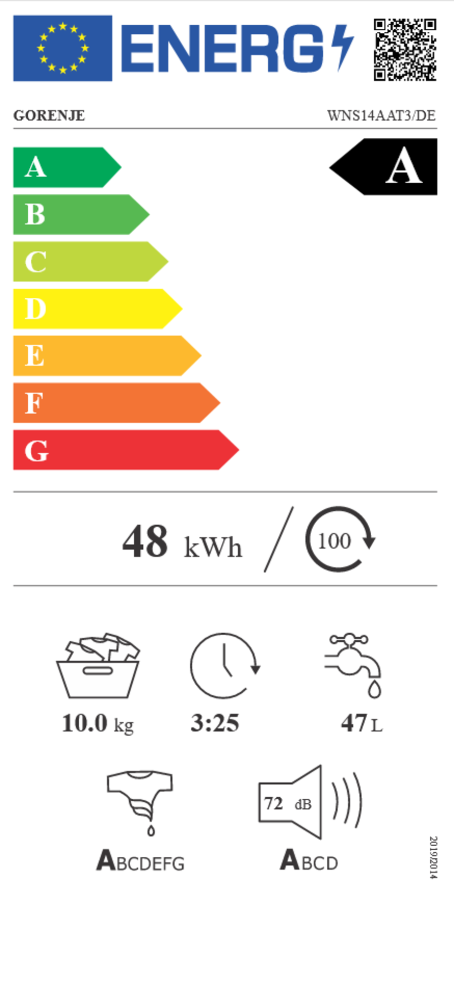 Gorenje WNS14AAT3/DE Waschmaschinen Frontlader 60cm 10kg 1400 U/min,Inverter PowerDrive Motor