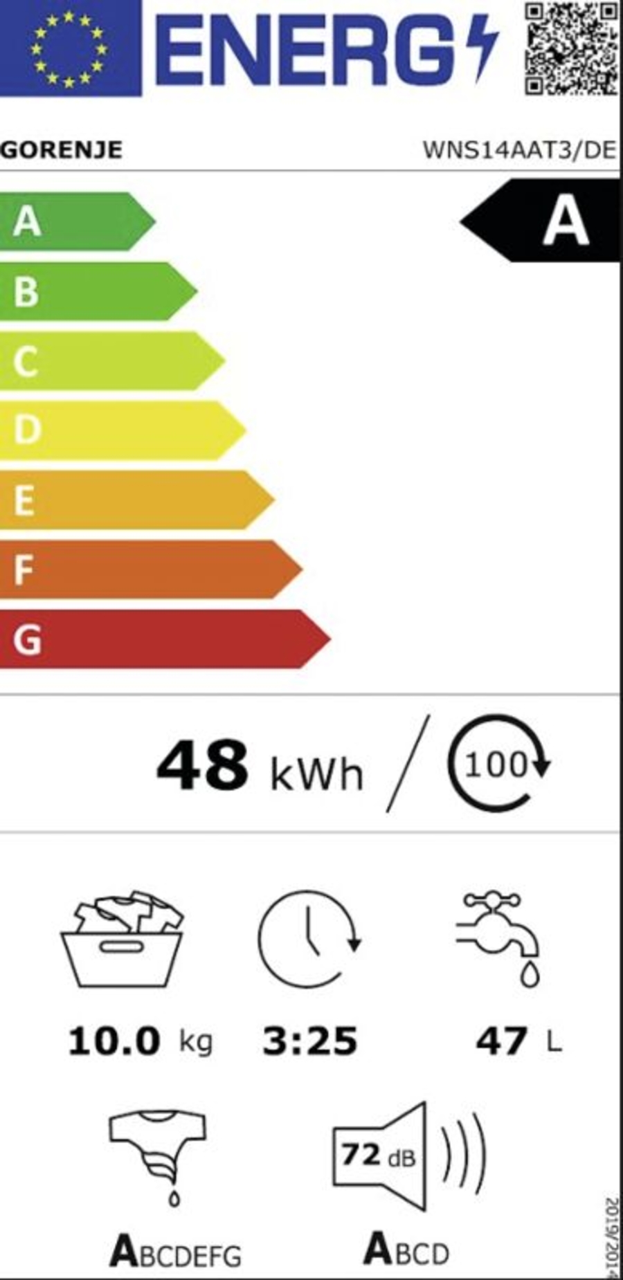 Gorenje WNS14AAT3/DE Waschmaschinen Frontlader 60cm 10kg 1400 U/min,Inverter PowerDrive Motor