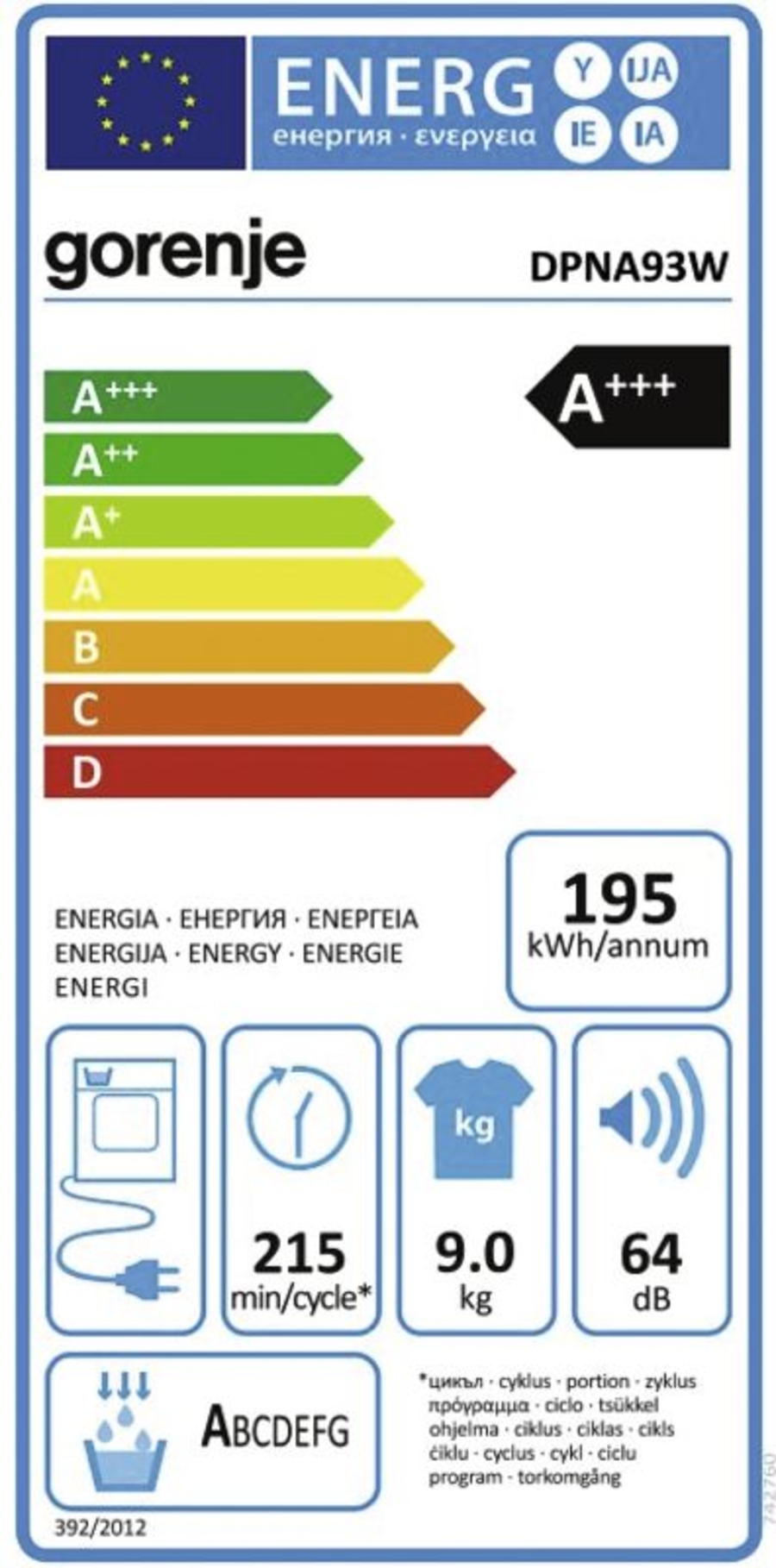 Gorenje DPNA93W Wärmepumpentrockner 9kg A+++ Inverter PowerDrive Motor