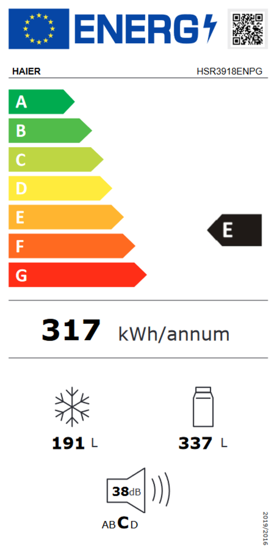 Haier HSR3918ENPG Side-by-Side No Frost , Licht LED, Klasse E, Gentle Silver