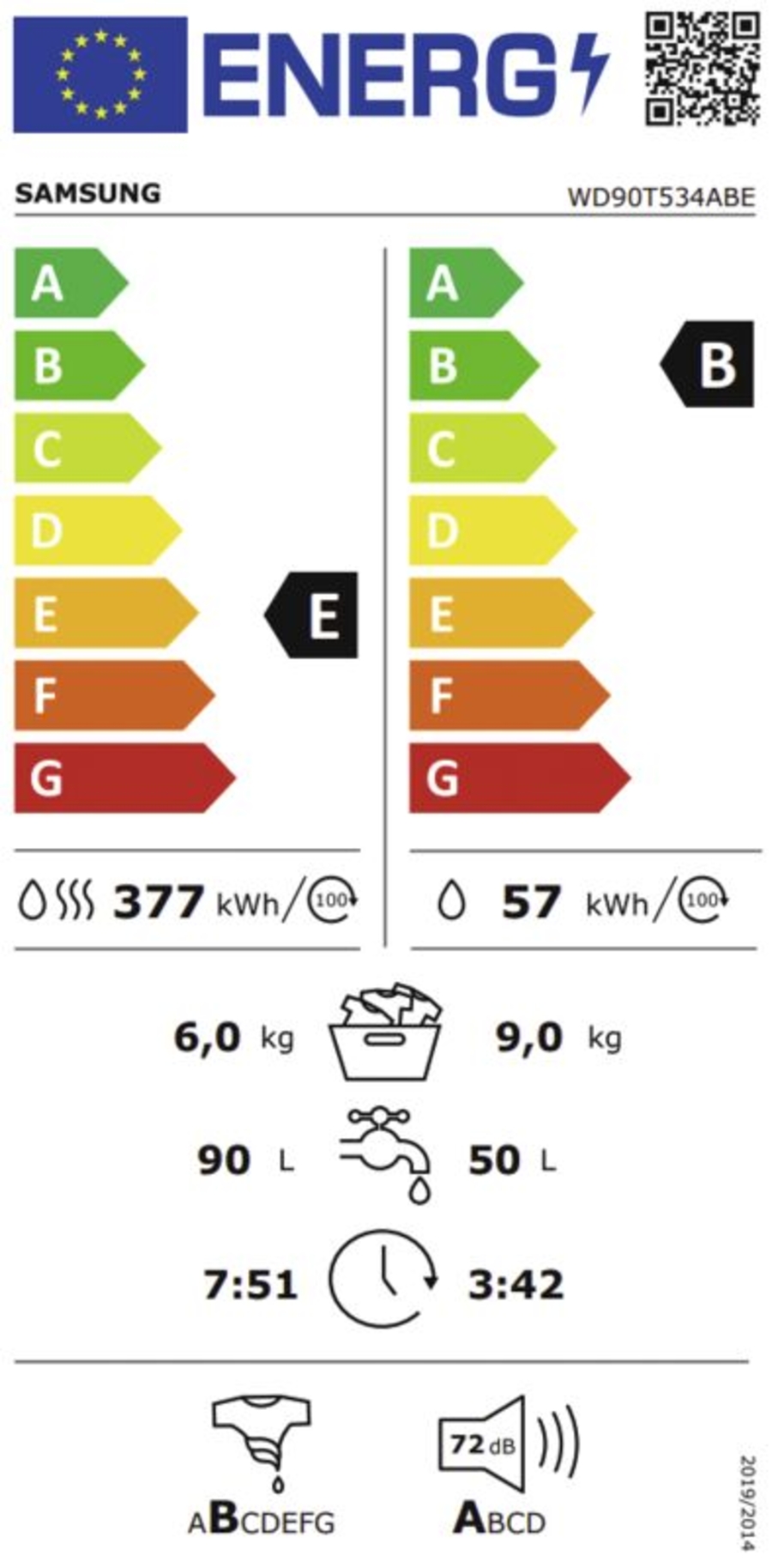 Samsung WD90T534ABE/S2 Waschtrockner (9 kg / 6 kg, 1400 U/Min.)  