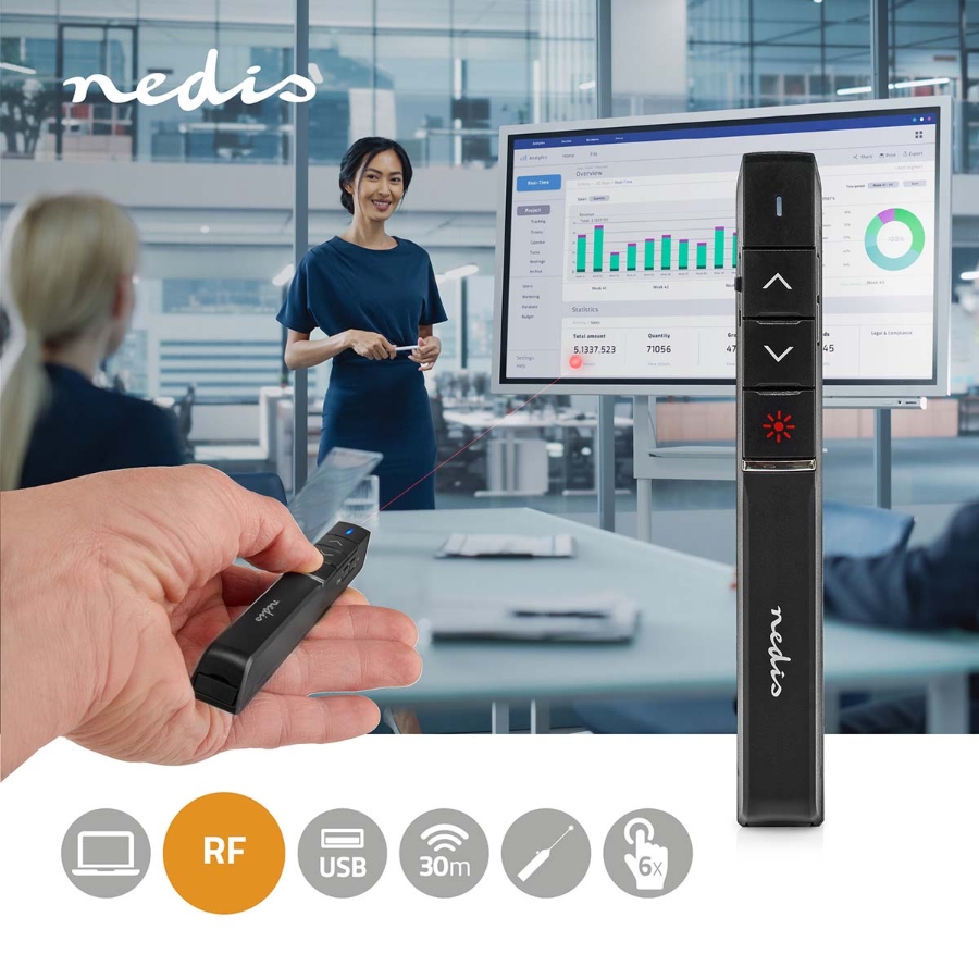 Nedis WLPSRL100BK  Presenter Laserpointer-Reichweite bis zu: 100 m | Drahtlose Reichweite