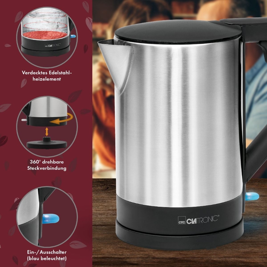Clatronic WKS 3692 sw Wasserkocher, 1,5 l, 2200 W, inox 