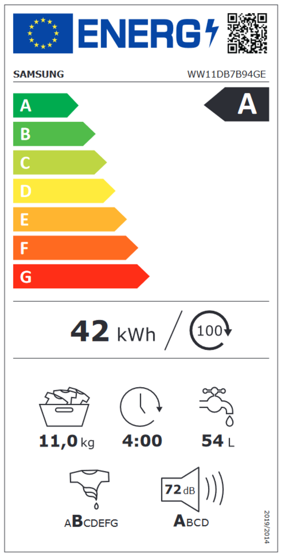 Samsung WW11DB7B94GEU3 Waschmaschine 11 kg 1400U/Min A-20% 