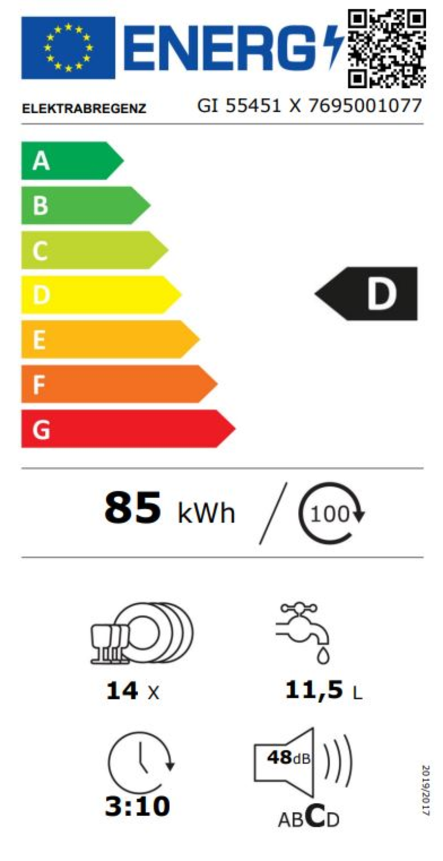 Elektrabregenz GI 55451 X Geschirrspüler Einbau teilintegriert 60 cm Edelstahl