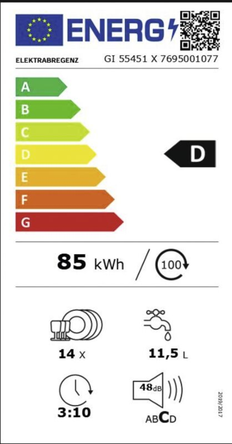 Elektrabregenz GI 55451 X Geschirrspüler Einbau teilintegriert 60 cm Edelstahl