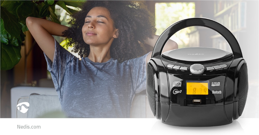 Nedis SPBB100BK CD-Player Boombox Batteriebetrieben / Netzstromversorgung | Stereo | 9 W 