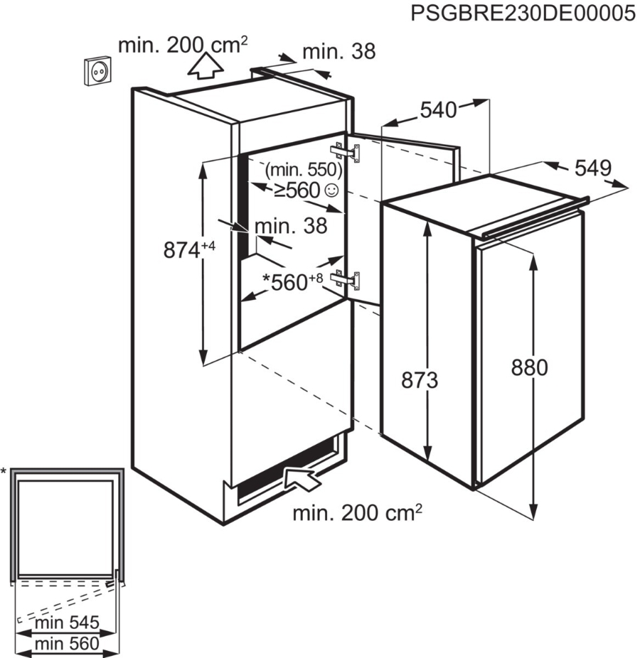 AEG TAB6L88ES Gefrierschrank Einbau 88cm Nische Schlepptür Weiss