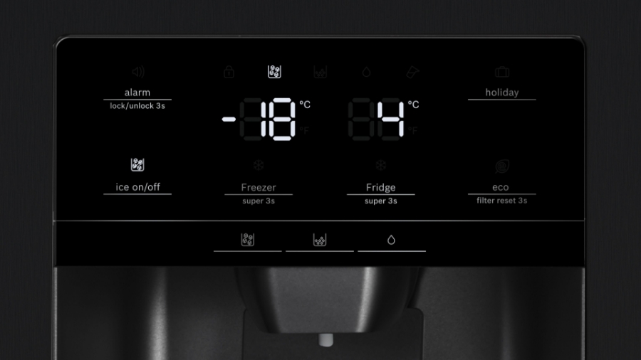 Bosch KAD93ABEP Side by Side 178.7 x 90.8 cm, Schwarz NoFrost,Eis- und Wasserspender mit Wasseranschluss