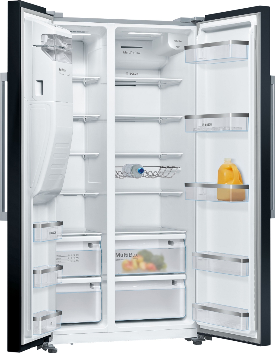 Bosch KAD93ABEP Side by Side 178.7 x 90.8 cm, Schwarz NoFrost,Eis- und Wasserspender mit Wasseranschluss