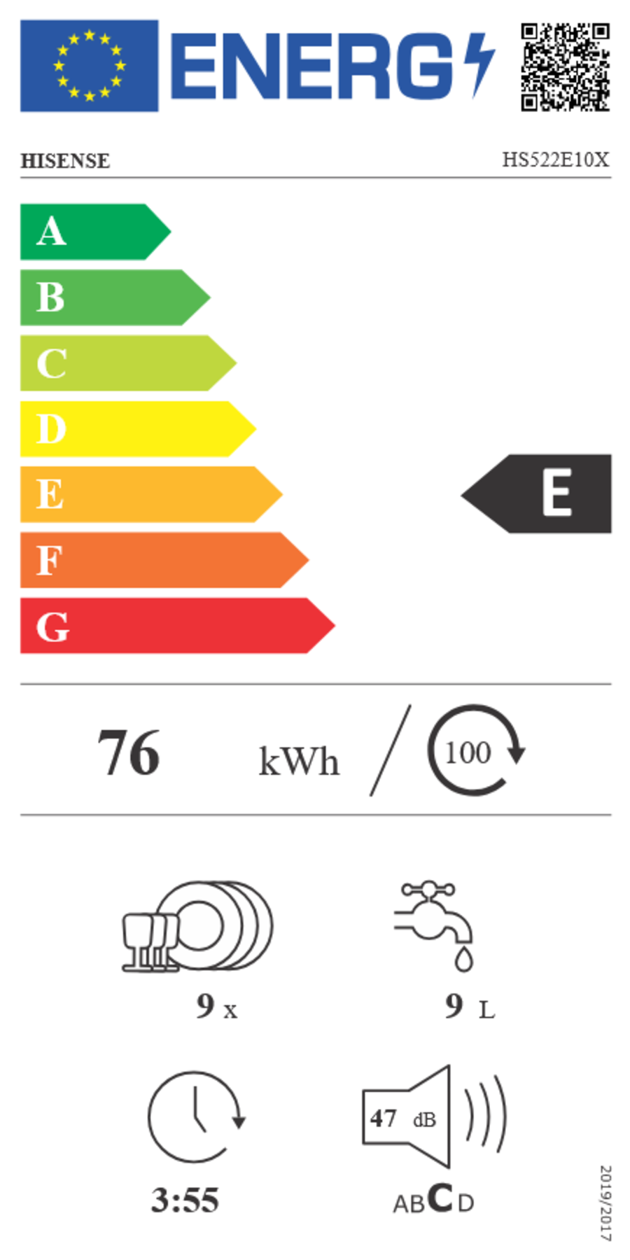 Hisense HS522E10X  Geschirrspüler Stand 45 cm Edelstahl 