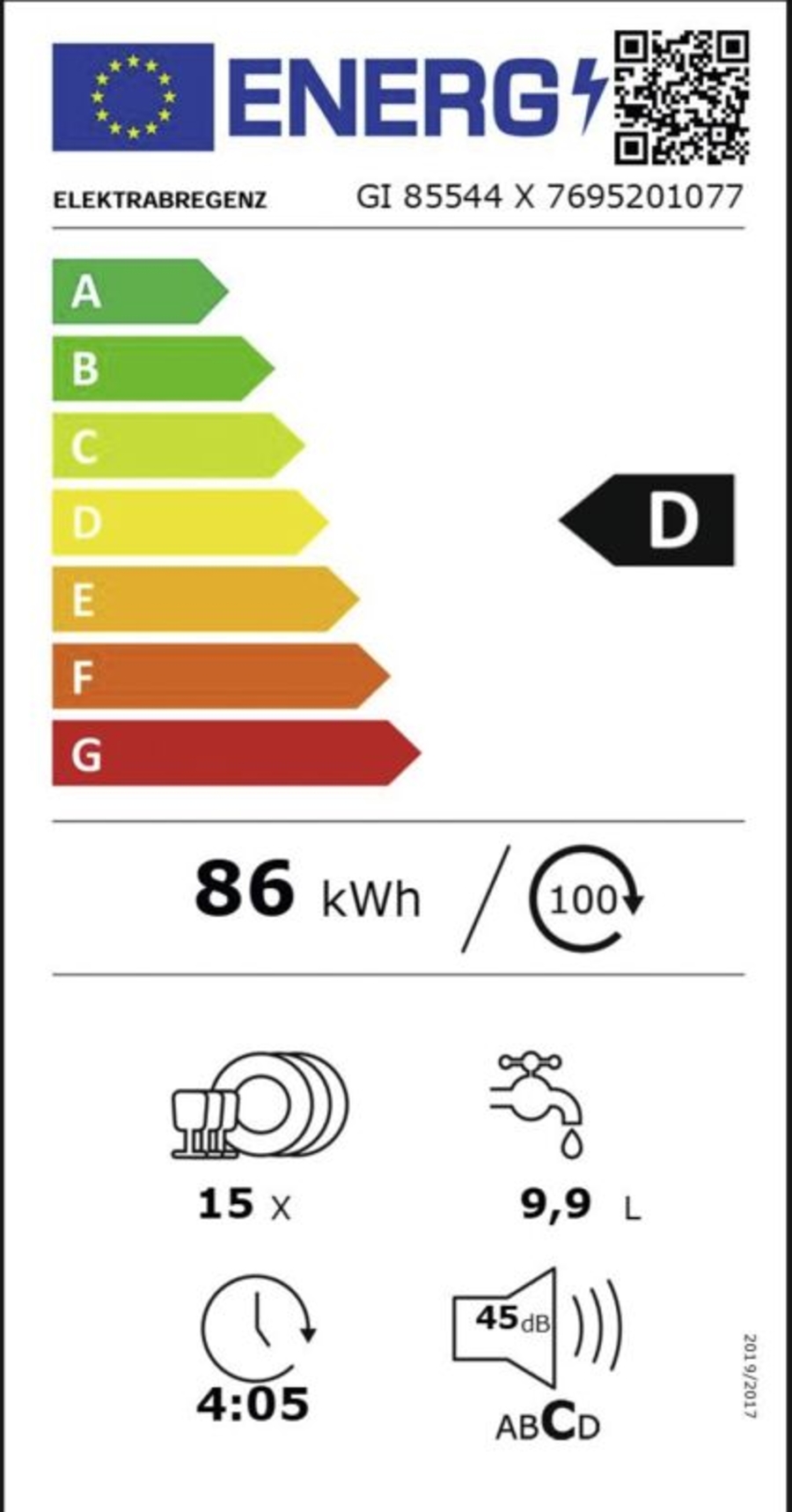 Elektrabregenz GI 85544 X Geschirrspüler Einbau teilintegriert 60 cm  mit Besteckschublade