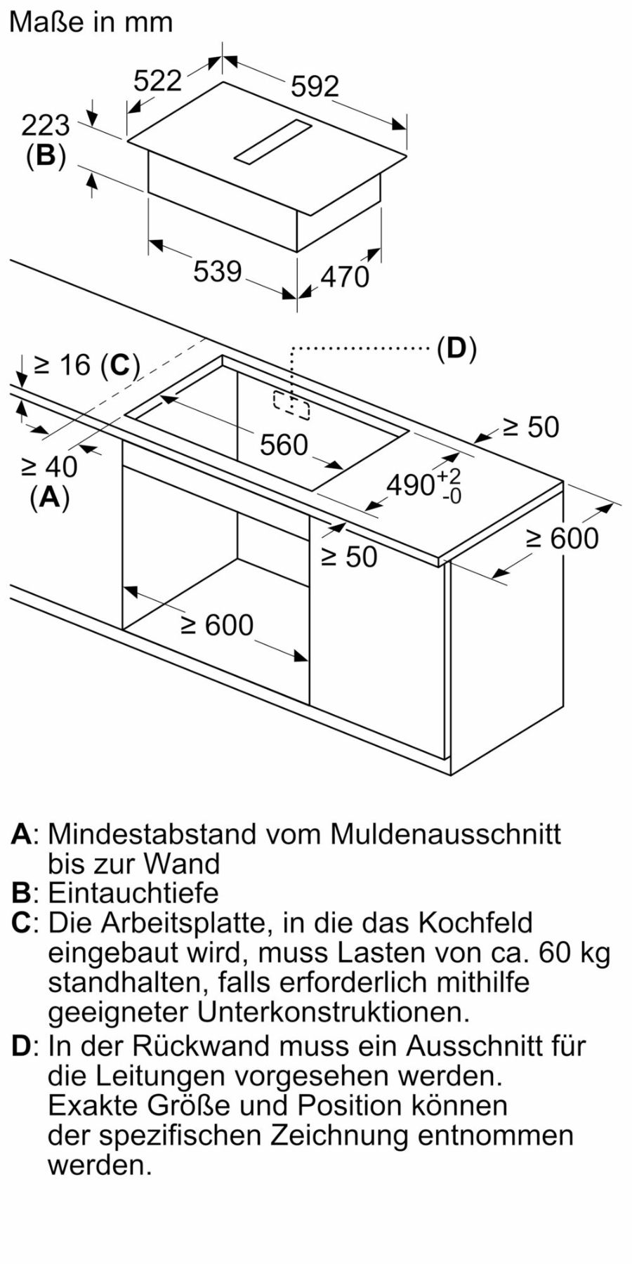 Neff V56NBS1L0 N 50, Kochfeld mit Dunstabzug (Induktion) 60 cm, Rahmenlos 