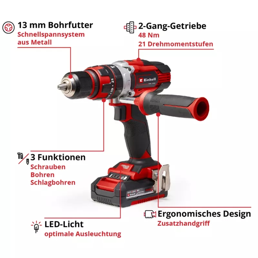 Einhell TE-CD 18/48 Li-i (2x2,0Ah) Akku-Schlagbohrschrauber 