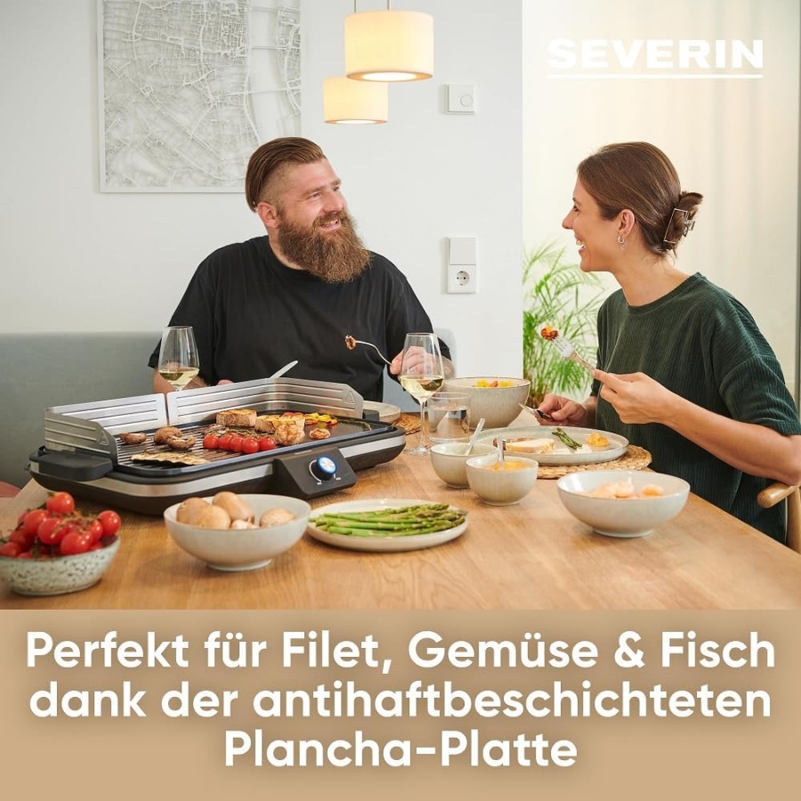 Severin PG 8564 Tischgrill, Plancha, 2300 Watt, stufenlose  Temperatureinstellung, 50x30 cm