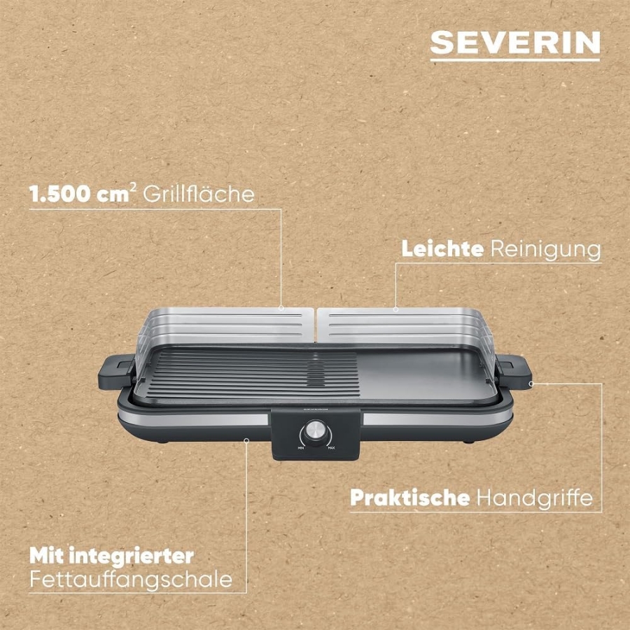Severin PG 8564 Tischgrill, Plancha, 2300 Watt, stufenlose  Temperatureinstellung, 50x30 cm
